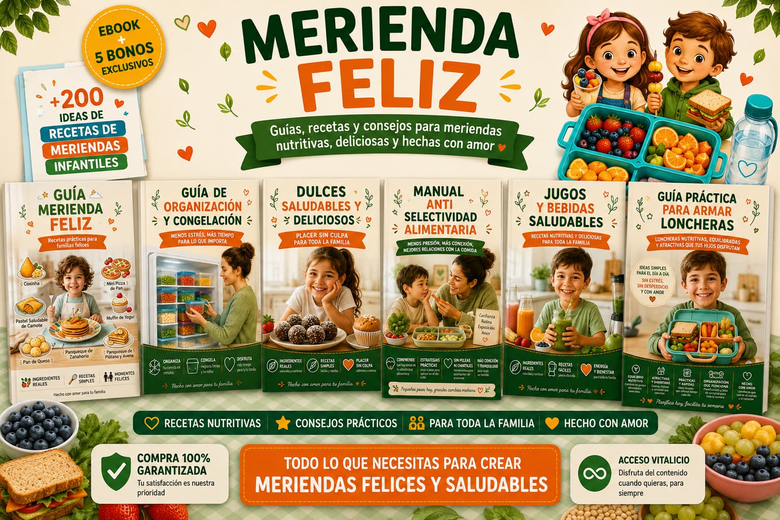 Pack completo Merienda Feliz: la guía principal y los 5 bonos